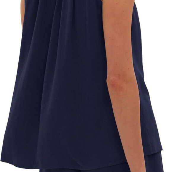 Women Linen Shorts Set 2 Piece Summer Casual Sleeveless Halter Neck Outfit - Picture 2 of 5